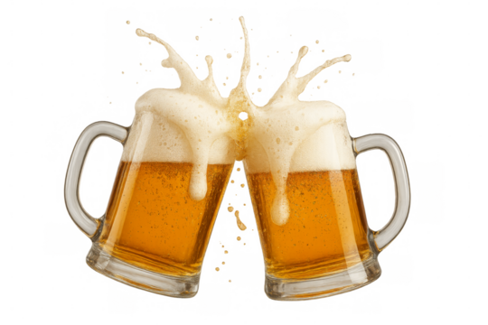 Beer mugs clinking splashing refreshing ale cheers