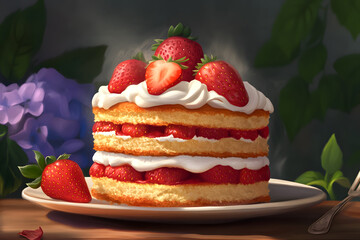 Strawberry Cream Cake with Fresh Berries