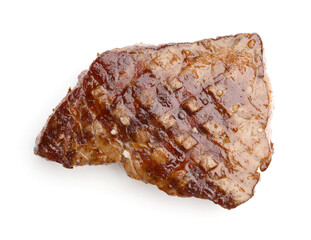 Delicious grilled beef steak isolated on white, top view