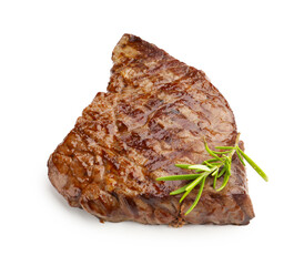 Delicious grilled beef steak with rosemary isolated on white