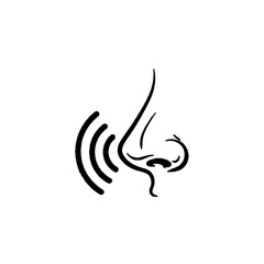 Hand drawn minimalist vector icon of a nose with scent waves
