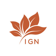 Botanical Nature Logo with Leaves in Brown, IGN Later Logo, Elegant Plant Emblem with Typography, 
