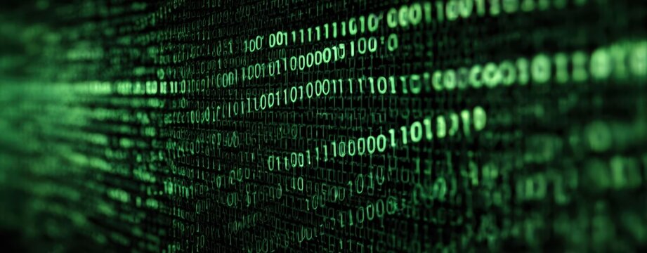 The Binary Code Stream of Green Digital Data Matrix Style Abstract Technology Background - Powered by Adobe