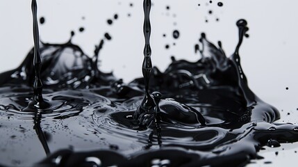 Captivating black liquid splash frozen in dynamic motion, showcasing dramatic fluid dynamics and glossy textures for abstract or industrial concepts