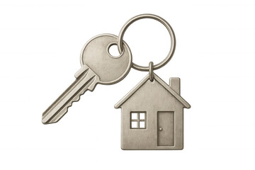 House key and home shape keychain for real estate, buying, selling, and property ownership on transparent background