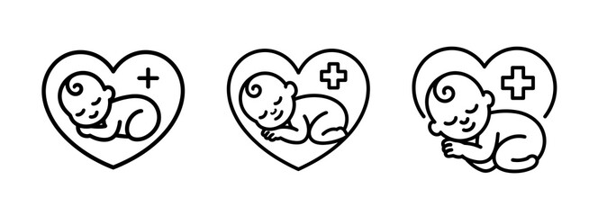 Fototapeta premium Baby inside heart with medical cross icon
