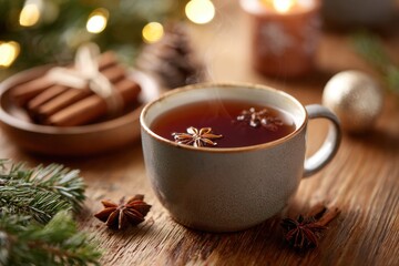 Cozy spiced tea in a festive setting