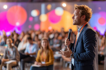 Professional speaker presents engaging talk at a business conference in a modern venue