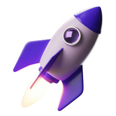 3d rocketship launching isolated on transparent background