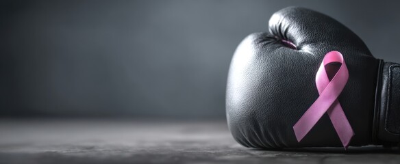 The boxing glove with pink ribbon symbolizing breast cancer awareness and fighting strength