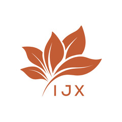 Botanical Nature Logo with Leaves in Brown, IJX Later Logo, Elegant Plant Emblem with Typography, 
