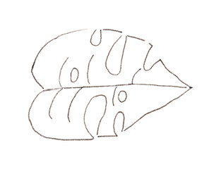 Monstera leaf outline drawing with simple black lines on white background.