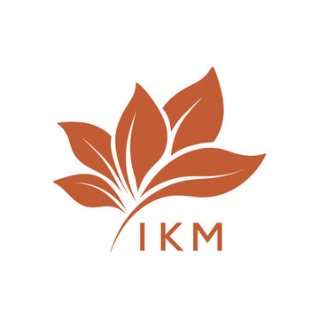 Botanical Nature Logo with Leaves in Brown, IKM Later Logo, Elegant Plant Emblem with Typography, 
