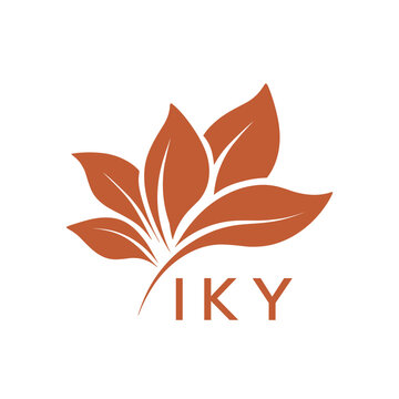 Botanical Nature Logo with Leaves in Brown, IKY Later Logo, Elegant Plant Emblem with Typography, 
