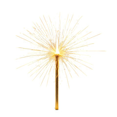 Fototapeta premium A single, lit sparkler against a black background, emitting golden sparks