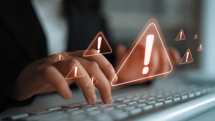 Cybersecurity alert warning showing red cyber for data breach, network threat, and cyber security...