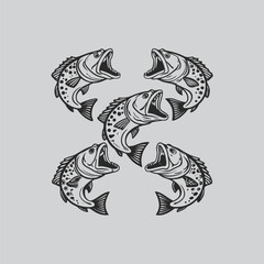 A set of Big mouth Bass Strike Drawing