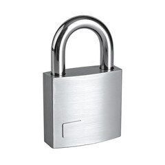 Close-up of a shiny, metallic padlock with a curved shackle against a black background