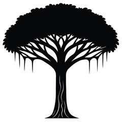 Unique Tropical Tree in Flat Silhouette Vector Illustration