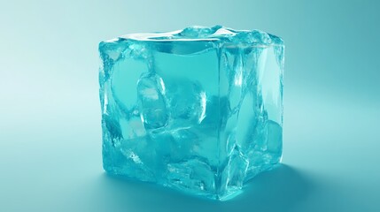 Obraz premium Icy Cube Cool Blue Textured Ice Block Cold Refreshing Ice Cold Transparent Crystal