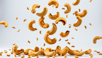 Capture healthy choices cashew nuts falling against a white background for delicious food content