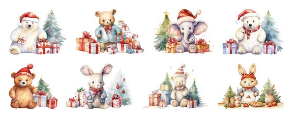 Fototapeta premium PNG Adorable festive animal illustrations, element set on transparent background