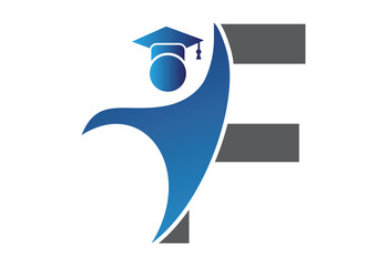 Graduation flat Icon human with latter F design concept