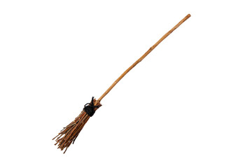 The Witch's broom isolated on a transparent background. Happy Halloween holiday concept.