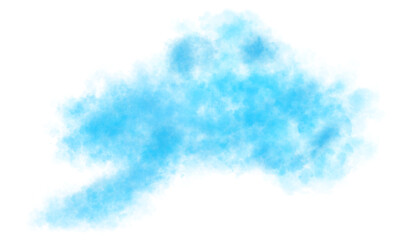 Light blue smoke texture on transparent background, horizontal flow of dense swirling cloud with soft gradient and realistic structure for visuals and overlays