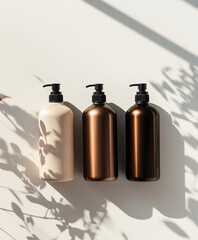 Rose gold, brown, and beige hair care products with a luxury aesthetic. Elegant, minimal composition for premium beauty branding.