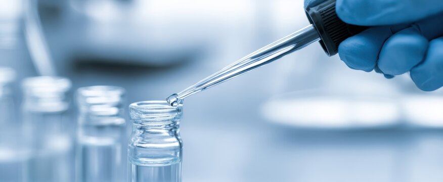 The pipette transferring liquid into a glass vial in a clinical laboratory setting - Powered by Adobe