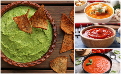 Collection of foods with pulpy texture combined in collage