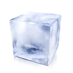 One clear ice cube isolated on white