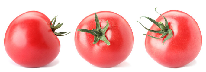 Fresh ripe tomatoes isolated on white, set