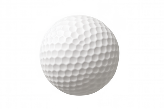 Golf ball isolated, white dimpled sport equipment for playing, transparent background for easy use