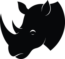 A funny cartoon illustration of a black rhino head vector with a wild animal design symbol