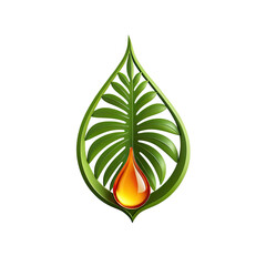 Green leaf with a drop of orange oil, vibrant nature symbol