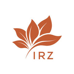 Botanical Nature Logo with Leaves in Brown, IRZ Later Logo, Elegant Plant Emblem with Typography, 
