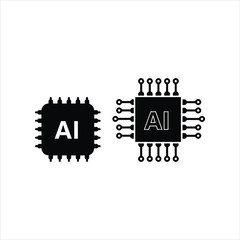 Artificial intelligence chip icon and cpu processor symbol for ai technology and machine learning concepts