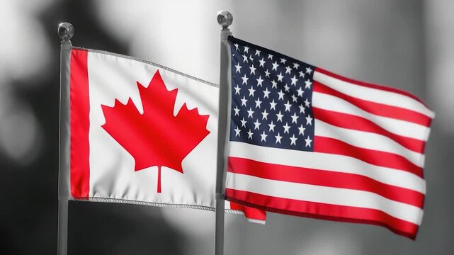 Two national flags of the United States and Canada displayed side by side, representing friendship and unity between the two nations