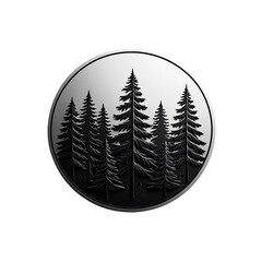 Silver medallion with silhouetted coniferous trees