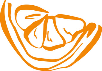 Hand drawn fruit . Ink logo,  icon. Vector illustration. Orange slice 