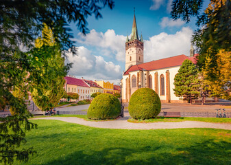 Marvelous autumn cityscape of Presov town,  Slovakia, Europe. Spectacular morning view of Co-Cathedral of Saint Nicholas. Traveling concept background.