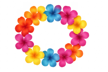 Colorful tropical frangipani flowers lei wreath frame