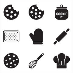 cookie day vector art icon pack silhuoette icon set bandle banner 9 sampol disign black and white backgrount icons