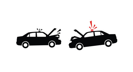 Fototapeta premium Two black car silhouettes depict a severe automobile accident scene