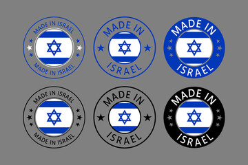 Israel Made in Stamp in circle with flag Vector template on white background