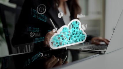 Cloud computing, cloud strategy, and cloud technology transforming digital infrastructure with scalable services, secure data storage, and cloud-based digital business solutions. Thunk