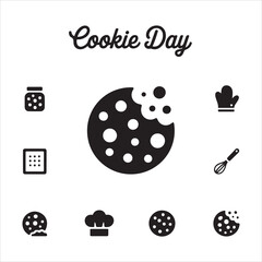 cookie day vector art icon pack silhuoette icon set bandle banner 9 sampol disign black and white backgrount icons