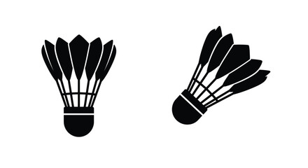 Simple black and white illustration of two badminton shuttlecocks displayed closely